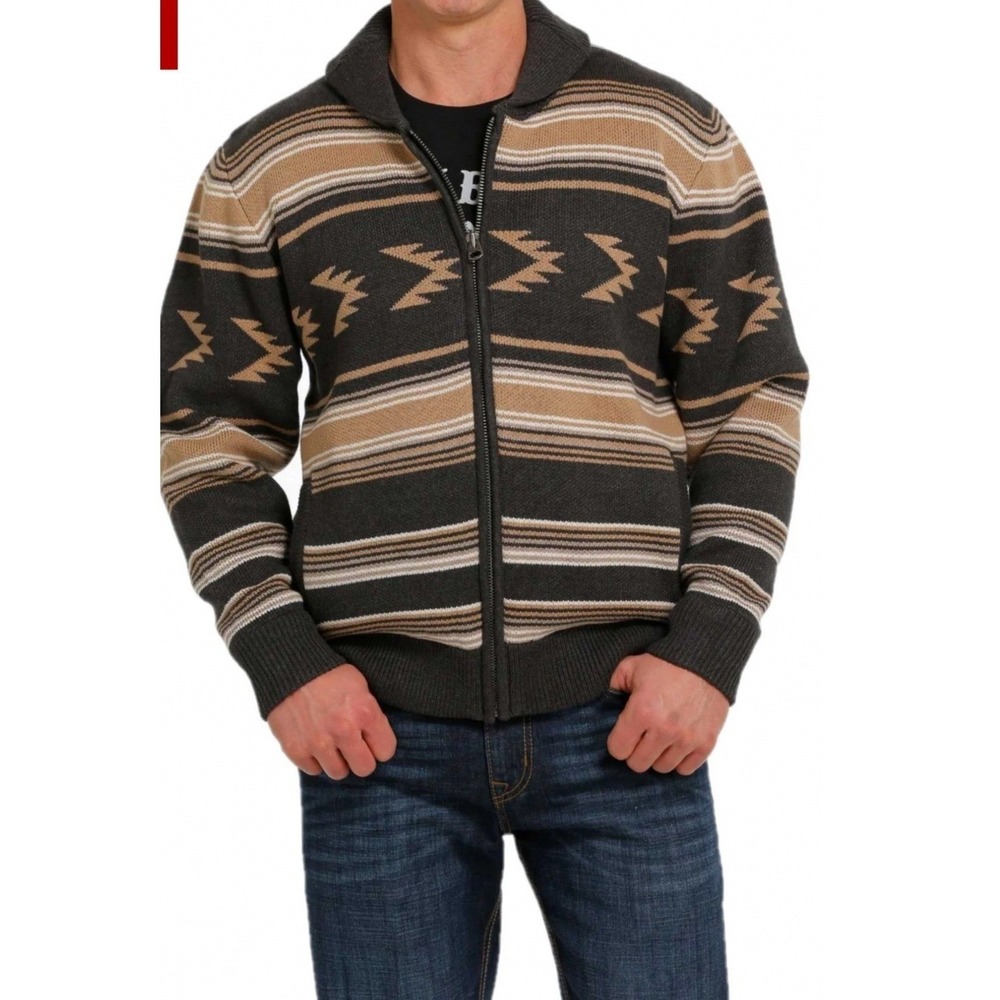 Cinch Men's Aztec Printed Charcoal Full Zip Sweater Jacket MWK1582001 Small